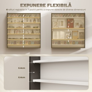 Dulap Tip Vitrină de Expoziție cu Rafturi Reglabile, Montată pe Perete, Negru - Img 4