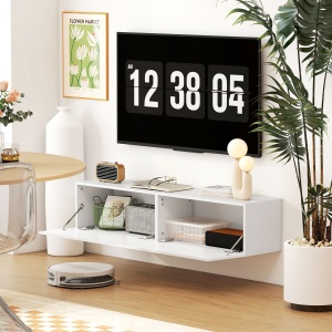 Dulap TV Suspendat pentru Televizoare de 45"-55"-65" cu 2 Dulapuri, Alb - Img 9