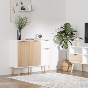 Dulapior Multifunctional din Lemn cu Sertar si Dulapioare in Stil Nordic, 90x30x72cm - Img 9