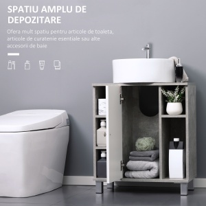 Dulapior Subchiuveta cu Decupare in forma de U si 6 Etajere din Lemn, 60x30x68cm - Alb/Gri - Img 4
