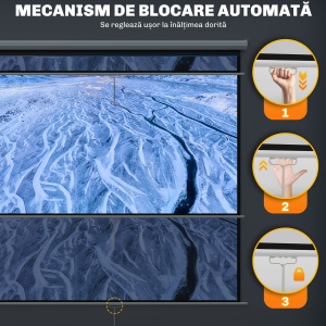 Ecran de Proiecție 120 Inch Format 1:1, Ecran Rulabil cu Unghi de 160° și Montare pe Tavan sau Perete, 223x8x223 cm, Alb - Img 8