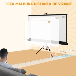 Ecran de proiecție pliabil de 84" format 16:9 cu trepied ajustabil, 200x8x118 cm, negru - Img 7