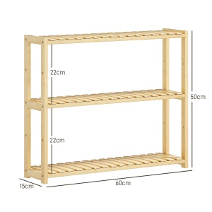 Etajeră de Baie cu 3 Rafturi Reglabile pe 5 Nivele, Dulap de Depozitare din Bambus, 60x15x50 cm, Lemn Natural - Img 3
