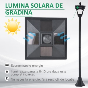 Felinar de Gradina Led Panouri Solare, Negru, 120cm - Img 5