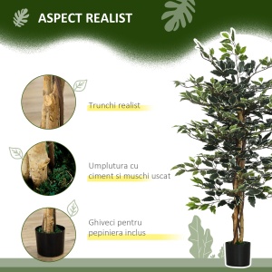 Ficus artificial in ghiveci cu 702 frunze multicolore, Plante artificiale pentru interior si exterior, pentru decorarea casei, biroului, camerei de zi, 130 cm - Img 4
