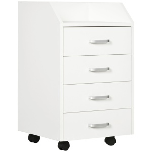 Fiset pentru Birou din Lemn cu 4 Sertare, Dulap pentru Birou cu Roti si Margini Inaltate, 40x36x65cm, Alb - Img 1