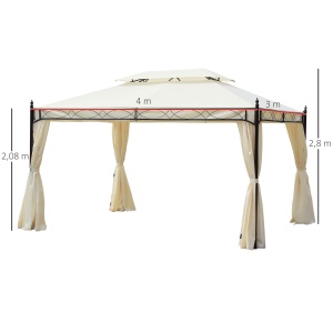 Foisor cu Dublu Acoperis si 4 Prelate Laterale, Crem, 3x4m - Img 3