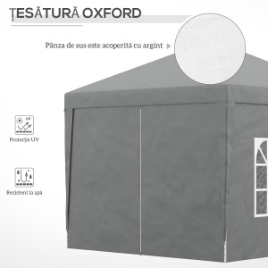 Foișor de Exterior 3x3 m Pliabil cu 4 Panouri Laterale, din Oțel și Material Oxford, Gri Deschis - Img 6