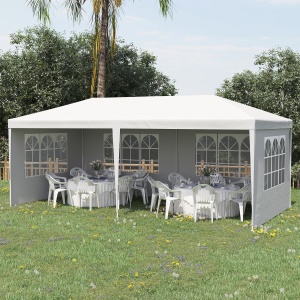 Foișor de Grădină cu Pereți Laterali Demontabili, 4 Ferestre și 12 Orificii de Drenaj, 5.85x2.95x2.55 m, Alb - Img 9