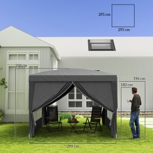 Foisor de Gradina Impermeabil cu Panouri Laterale Pliabile din Otel si Acoperis, 2.95x2.95x2.58 m, Gri - Img 3