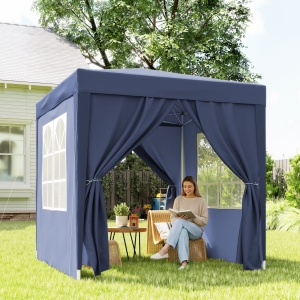 Foisor Pliabil 2x2 m con 4 Pereti Detasabili, Foisor de Gradina cu Sac pentru Transport din Poliester si Otel, Albastru - Img 9