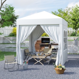 Foisor Pliabil 2x2 m con 4 Pereti Detasabili, Foisor de Gradina cu Sac pentru Transport din Poliester si Otel, Alb - Img 2