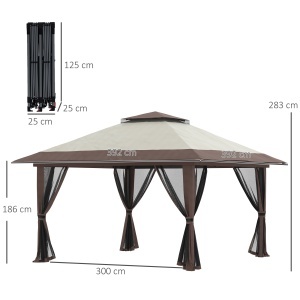 Foișor Pliabil Pop-Up 4x4 m cu Înălțime Reglabilă pe 3 Niveluri, Foișor de Exterior cu Plasă de Țânțari, Saci de Nisip, Geantă de Transport, UV50+, pentru Grădină, Camping, Petreceri, Bej - Img 3