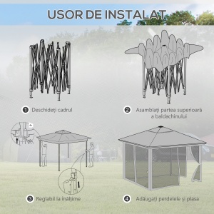 Foisor tip pop-up 3 x 3(m) cu 20 lumini LED, Gri - Img 6