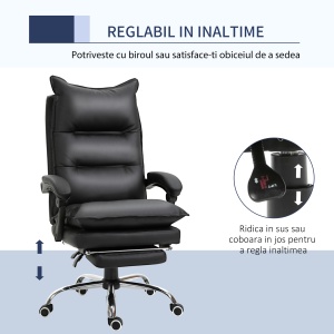 Fotoliu Birou Negru – Rabatabil, Suport Picioare & Ergonomic - Img 4