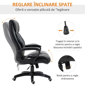 Fotoliu de Birou cu Functie de Masaj Ergonomic si Dirigential din Piele Ecologica Neagra - Img 7