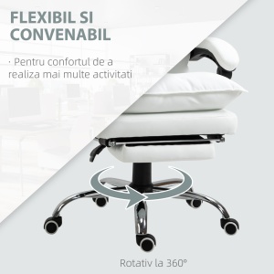 Fotoliu de Birou din Piele ecologica Alb Ajustabil Rabatabil la 155° Suport pentru picioare - Img 6