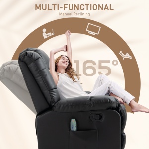Fotoliu de Relaxare cu Masaj din Piele Artificiala, Fotoliu Ergonomic cu 8 Puncte de Masaj si Rabatabil 165°, Gri - Img 5