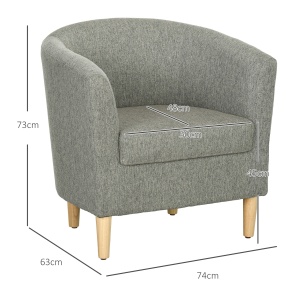 Fotoliu Modern, Scaun Accent Tapițat cu Picioare din Lemn, Scaun din Material Textil, 74x63x73 cm, Gri - Img 3