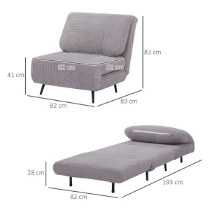 Fotoliu Pat 2 in 1 reglabil pe 3 niveluri cu sezut foarte mare si captuseala din spuma, structura din lemn, otel si efect de catifea gri - Img 3