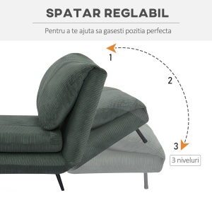 Fotoliu Pat 2 in 1 reglabil pe 3 niveluri cu sezut foarte mare si captuseala din spuma, structura din lemn, otel si efect catifea verde - Img 5