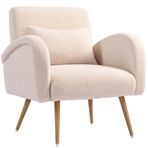 Fotoliu pentru Sufragerie Modern în Material Teddy cu Pernă Lombardă Bej