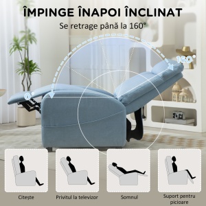 Fotoliu Rabatabil Manual cu Suport pentru Picioare din Material Textil cu Efect de In, 69x85x100 cm, Albastru - Img 4