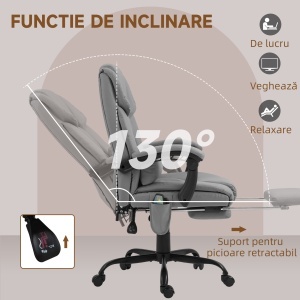 Fotoliu Reglabil pe Înălțime cu Tetieră și Suport pentru Picioare din Piele Artificială, 66x75x112-122 cm, Gri - Img 5