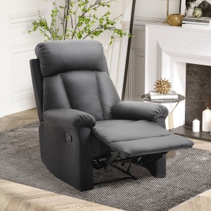 Fotoliu Relax Rabatabil cu Captuseala Ergonomica cuTaburet in Piele Ecologica,80 × 97 × 107cm Negru - Img 2