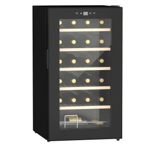 Frigider de Vinuri pentru 24 de Sticle de Sine Statator cu Usa de Sticla Frigider de 65 de litri cu o Singura Zona de Racire a Vinurilor cu Comenzi Digitale cu Ecran Tactil si Lumina LED Negru