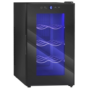 Frigider pentru Vinuri Refrigerat pentru 8 Sticle, Capacitate 21L, Display Touch și Rafturi Reglabile, Negru