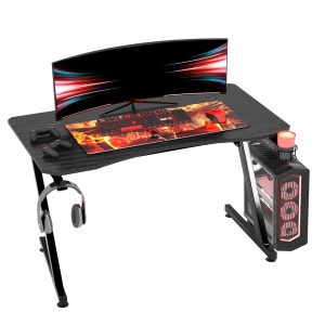 Gaming Desk, Masă Gaming cu Management Cabluri, Suport Pahare și Cârlig pentru Căști, Negru, 120×65×74,5 cm - Img 8