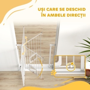Gard Extensibil pentru Câini și Pisici cu Ușiță Integrată, Gard din Oțel și ABS, 75-85x2x76 cm, Alb - Img 7