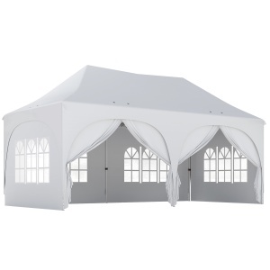 Gazebo 3x6 m Pliabil Pop Up cu Înălțime Reglabilă, Foișor de Grădină cu Pereți Laterali, Saci de Nisip, Geantă de Transport, UV30+, pentru Exterior, Camping, Petreceri, Gri Deschis/Alb