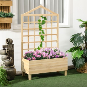 Ghivece din Lemn cu Grilaj pentru Catarat Vita de Vie, Paturi Suprainaltate pentru Gradina din Curte, Jardiniera in Aer Liber pentru Legume, Flori, Ierburi, Nuanta Natur Antichizata - Img 2