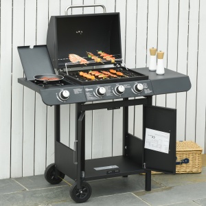 Gratar pe gaz cu Capac si Termometru, Raft si 2 Roti, 110x50x100cm Negru - Img 2