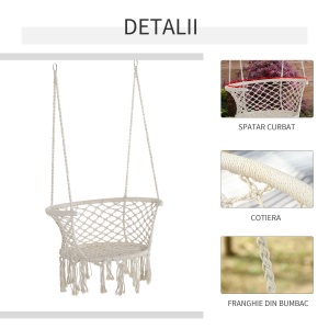 Hamac de gradina Boho Chic Scaun Suspendat pentru Interior si Exterior Crem - Img 6
