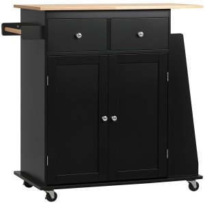 Insulă de Bucătărie cu Dulăpior, 2 Sertare și Suport pentru Condimente cu 3 Rafturi, 89x45x89,5 cm, Negru - Img 1