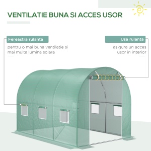 Învelitoare pentru Seră cu 12 Ferestre, Ușă Rulabilă și Margini Îngropate, 3x2x2 m, Verde - Img 4