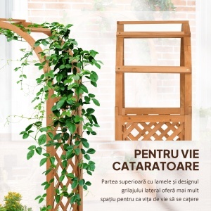 Jardiniera de Exterior din Lemn de Brad Maro cu Arc Decorativ si Grile pentru Plante Cataratoare, 83x36x152 cm - Img 4