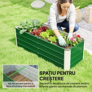 Jardinieră de grădină fără bază, cu 2 zone de cultivare, din oțel, 125x47x40 cm, verde - Img 4