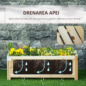Jardiniera din Lemn Pliabila de Exterior , Inchisa ermetic cu Baza de Scurgere, 70x30x25cm - Img 5