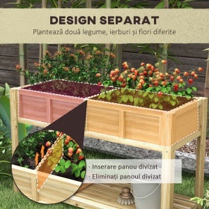 Jardinieră Înălțată din Lemn cu Raft Inferior, Separator, Găuri de Drenaj, 115x46x75 cm, Culoare Lemn - Img 4