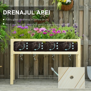 Jardinieră Înălțată Rabatabilă, Realizată din Lemn de Brad cu 4 Orificii de Drenaj, pentru Grădină, Terasă sau Balcon, 115x56x76 cm, Culoare Lemn - Img 5