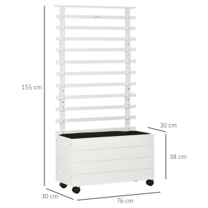 Jardiniera inaltata verticala cu 4 roti si suport pentru plantele cataratoare, din lemn de brad, 76x30x155cm, alb - Img 3