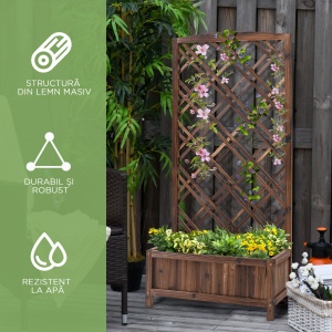 Jardinieră pentru Exterior din Lemn, Jardinieră cu Spalier pentru Plante Agățătoare, 60x30x122.5 cm, Maro - Img 7