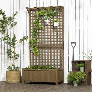 Jardinieră Ridicată pentru Exterior cu Spalier și Bară Superioară, Jardinieră din Lemn de Brad cu Găuri de Drenaj pentru Flori și Legume, pentru Grădină și Balcon, Cafeniu Întunecat - Img 8