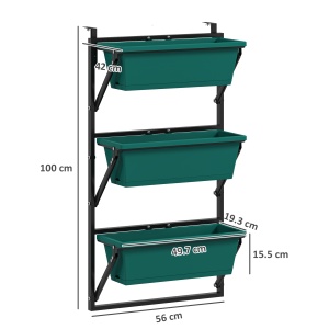 Jardinieră Verticală pentru Exterior cu 3 Niveluri și Ghivece cu Orificii de Drenaj, 56x42x100 cm, Verde - Img 3