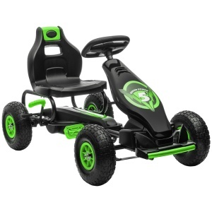Kart cu Pedale pentru Copii 5-12 Ani cu Scaun Reglabil, din Metal și PP, 121x58x61 cm, Verde și Negru - Img 1