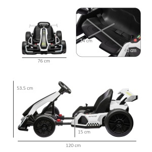 Kart electric pentru copii scaun reglabil Drift Go-kart claxon lumini muzica alb pentru copii pentru plimbare pentru distractie echilibru - Img 3